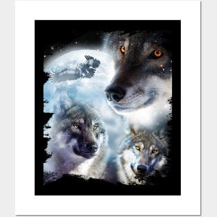 Space Wolves 3 Three Snow Wolf Howling At Moon Posters and Art